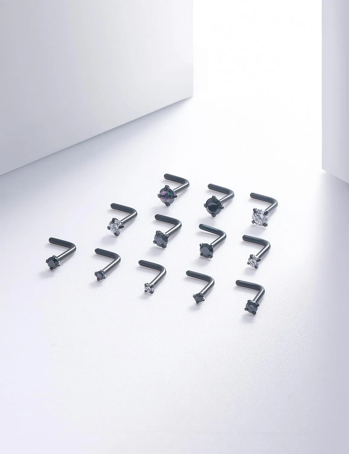 18G 20G Black Nose Rings Studs Piercing Jewelry for Women 316L Surgical Steel L Shaped Screw Straight Diamond CZ Nose Rings Studs Nostril Piercing Jewelry for Women Men Hypoallergenic