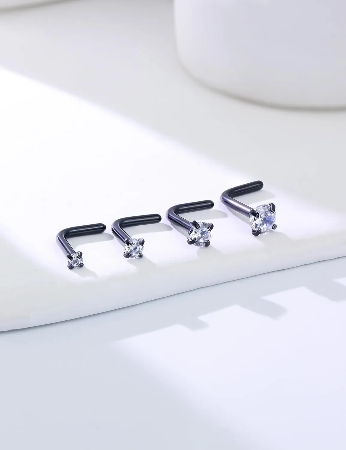 18G 20G Black Nose Rings Studs Piercing Jewelry for Women 316L Surgical Steel L Shaped Screw Straight Diamond CZ Nose Rings Studs Nostril Piercing Jewelry for Women Men Hypoallergenic