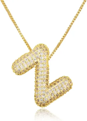 18K Bubble Letter Necklace Gold for Women, Initial Necklaces Rhinestone Chunky Bubble Letter Necklace as Birthday Gifts Charm Puff Name Pendant Alphabet Necklaces Non Tarnish Gold Plated Jewelry