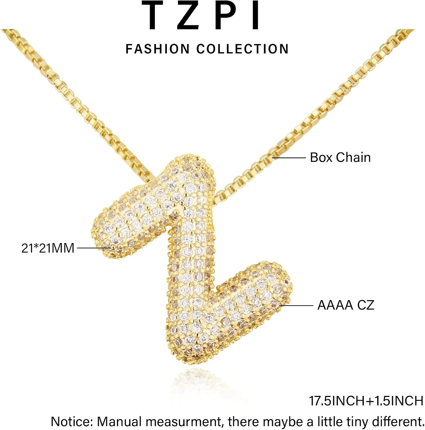 18K Bubble Letter Necklace Gold for Women, Initial Necklaces Rhinestone Chunky Bubble Letter Necklace as Birthday Gifts Charm Puff Name Pendant Alphabet Necklaces Non Tarnish Gold Plated Jewelry