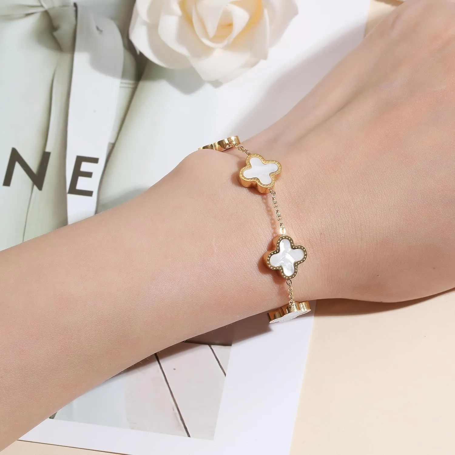18K Gold Plated Clover Lucky Bracelet for Women Four leaf Bracelets Cute Colorful Bracelets Jewelry Gifts Trendy for Women