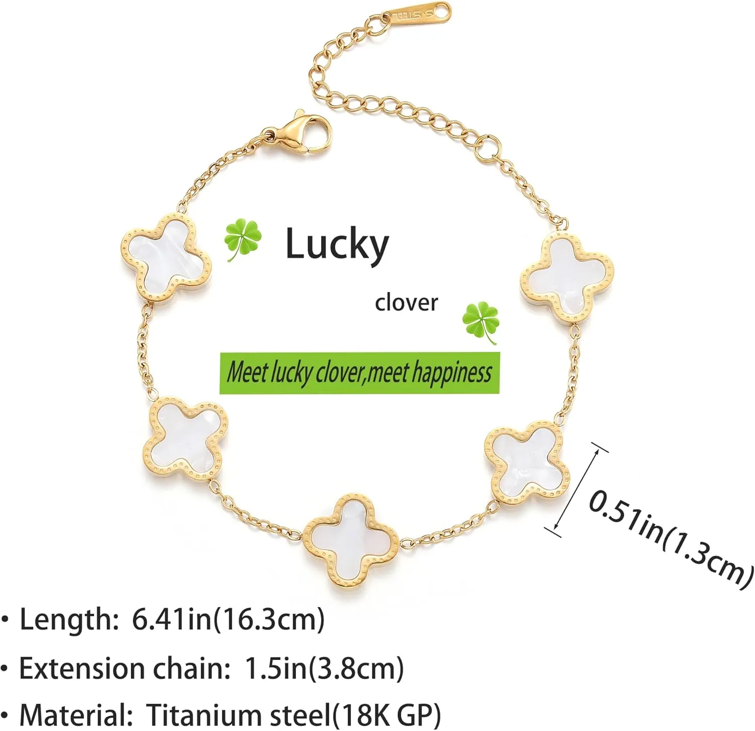 18K Gold Plated Clover Lucky Bracelet for Women Four leaf Bracelets Cute Colorful Bracelets Jewelry Gifts Trendy for Women