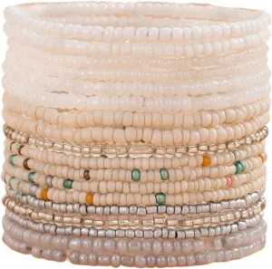 18PCS Bohemian Stackable Crystal Beaded Bracelets Set Handmade Multilayer Colorful Beads Stretch Bracelets Beach Holiday Boho Jewelry