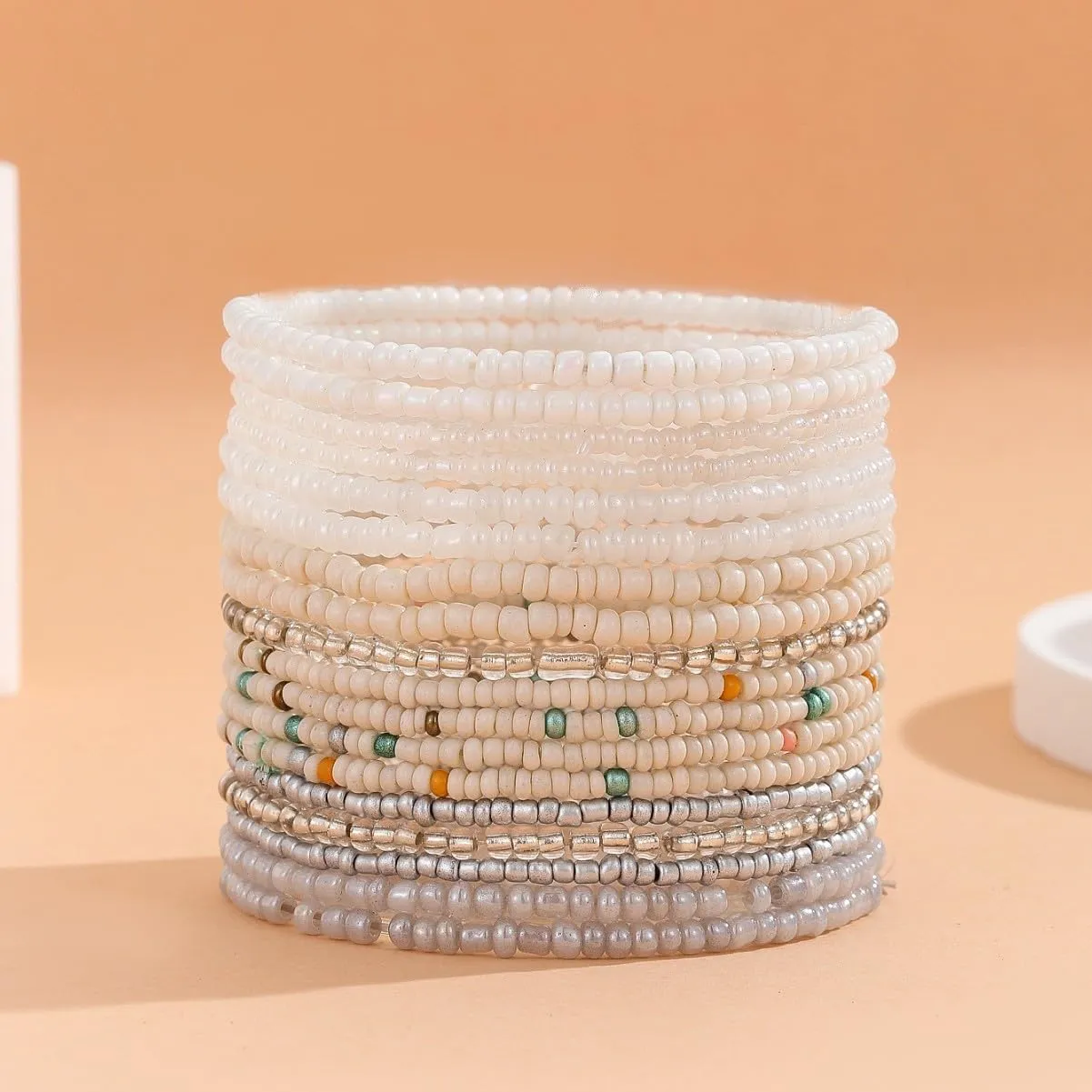 18PCS Bohemian Stackable Crystal Beaded Bracelets Set Handmade Multilayer Colorful Beads Stretch Bracelets Beach Holiday Boho Jewelry