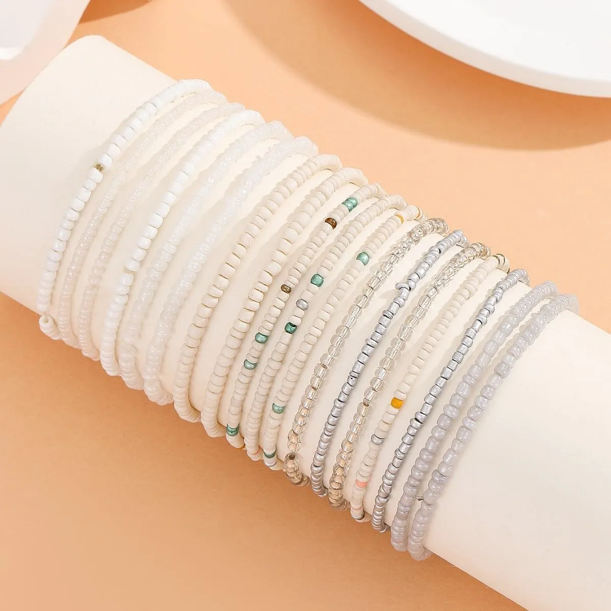 18PCS Bohemian Stackable Crystal Beaded Bracelets Set Handmade Multilayer Colorful Beads Stretch Bracelets Beach Holiday Boho Jewelry
