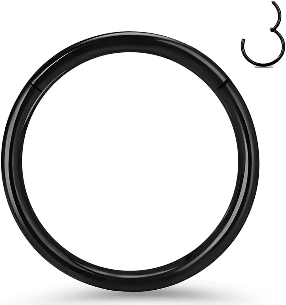 1pcs Women Men Titanium Hinged Nose Rings Hoop 20G 18G 16G Clicker Hoop for Nostril Septum Cartilage Helix Daith Tragus Rook Conch Lip Ear Lobe Piercings 6mm/7mm/8mm/9mm/10mm/12mm Silver-Gold-Rose Gold-Black