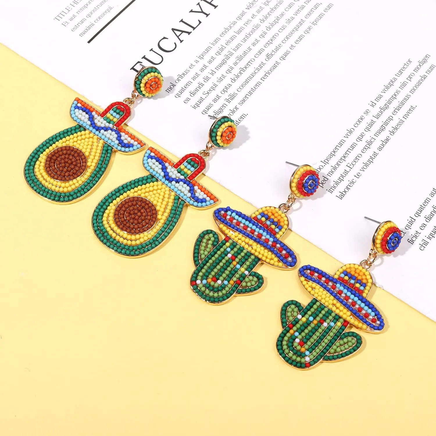 2 Pairs Mexican Earrings for Women, Beaded Fiesta Earrings Cinco De Mayo Earrings Statement Piata Sombrero Chili Earrings Mexican Independence Day Earrings Holiday Jewelry Gifts