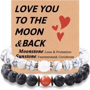 2 Pcs Crystal Matching Couple Bracelets, Natural Stone Bracelet for Her/Him Friendship Bracelet Gifts for Girlfriend Wife Anniversary Birthday Engagement Mother Gift