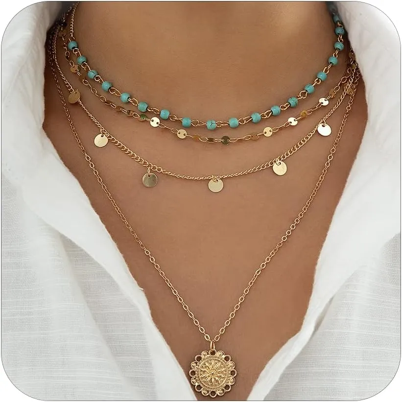 2 PCS Seashell Necklace Gold Beach Charm Necklace for Women Adjustable Layered Shell Necklace Beach Essentials Gifts Summer Outfits for Women