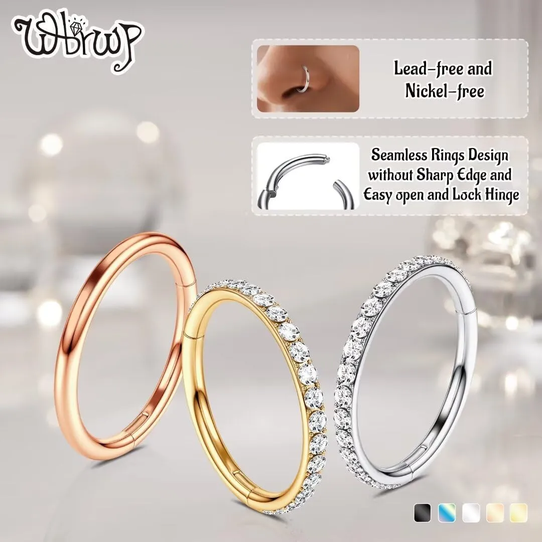 20G 18G 16G 14G Hinged Nose Rings Hoops: 2 Pcs Surgical Steel Seamless Twisted CZ Nose Rings Clicker for Septum Lip Piercing Cartilage Helix Tragus Conch Rook Daith Lobe Earrings 6mm 7mm 8mm 9mm 10mm 12mm Body Piercing Jewelry