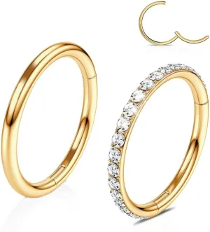 20G 18G 16G 14G Hinged Nose Rings Hoops: 2 Pcs Surgical Steel Seamless Twisted CZ Nose Rings Clicker for Septum Lip Piercing Cartilage Helix Tragus Conch Rook Daith Lobe Earrings 6mm 7mm 8mm 9mm 10mm 12mm Body Piercing Jewelry