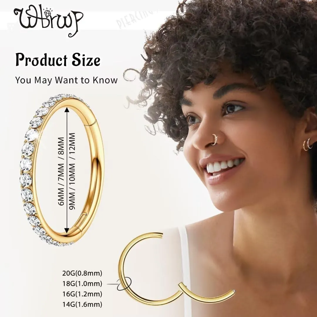 20G 18G 16G 14G Hinged Nose Rings Hoops: 2 Pcs Surgical Steel Seamless Twisted CZ Nose Rings Clicker for Septum Lip Piercing Cartilage Helix Tragus Conch Rook Daith Lobe Earrings 6mm 7mm 8mm 9mm 10mm 12mm Body Piercing Jewelry