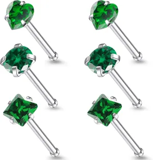20G Astm F136 Titanium Nose Rings Studs Piercing Jewelry for Women L Shaped Corkscrew Straight Titanium Heart Nose Rings Studs Round Square CZ Nostril Piercing Jewelry for Women Men
