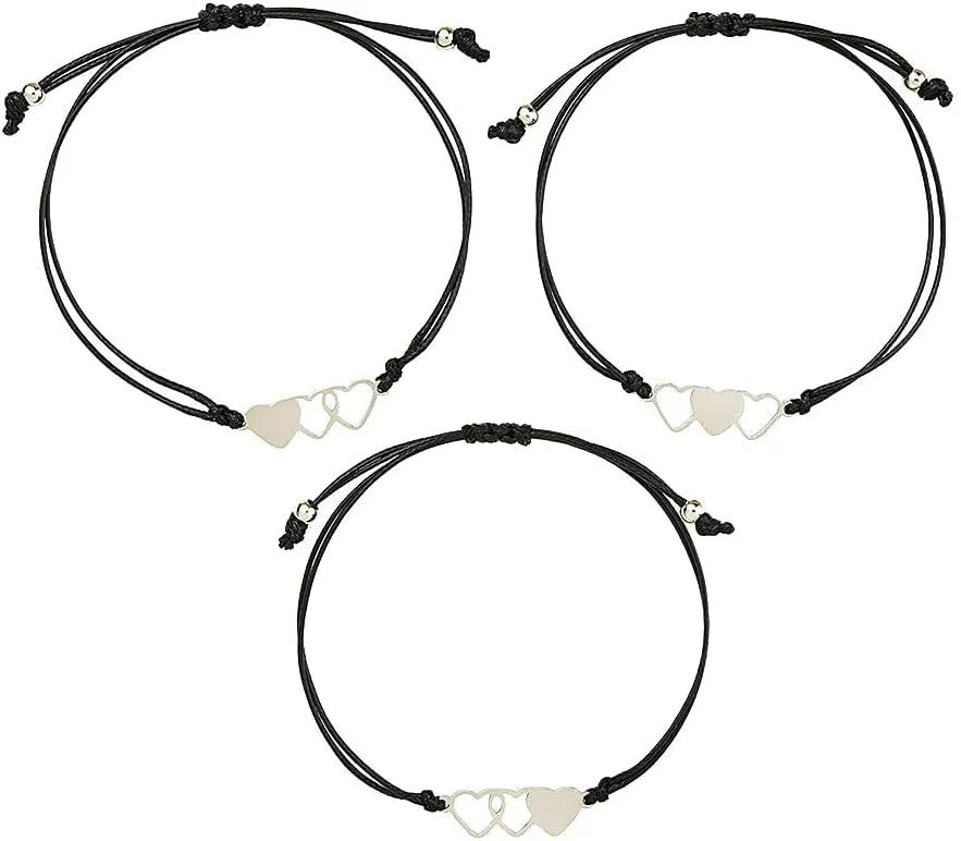 2/3/4 Pcs Handmade Sister Wish Bracelets Heart Charm Matching Bracelets With Card Back To School Gift Big Middle Little Sisters Bracelet Friendship Bracelets BFF Gift