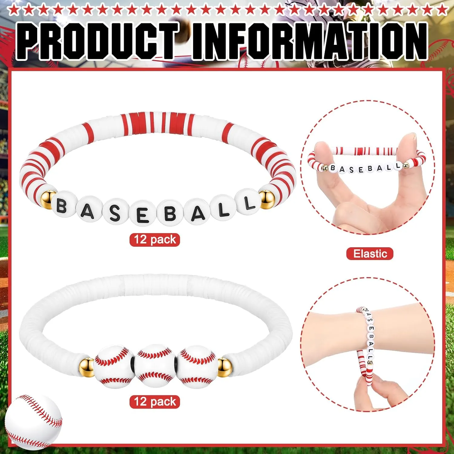 24 Pack Team Gift Ball Letter Clay Beaded Bracelet Bulk Sports Party Favor Orange Black Adjustable Sport Bracelets Player Gift for Teen Adults