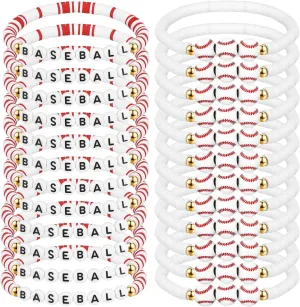 24 Pack Team Gift Ball Letter Clay Beaded Bracelet Bulk Sports Party Favor Orange Black Adjustable Sport Bracelets Player Gift for Teen Adults