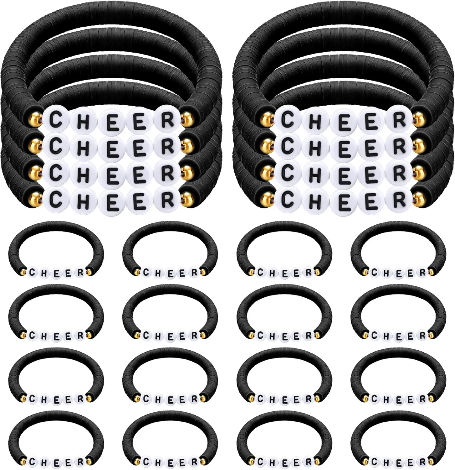 24 Pcs Cheerleader Gifts Stackable Clay Bead Cheer Bracelets Y2k Heishi Surfer Friendship Bracelets for Girls