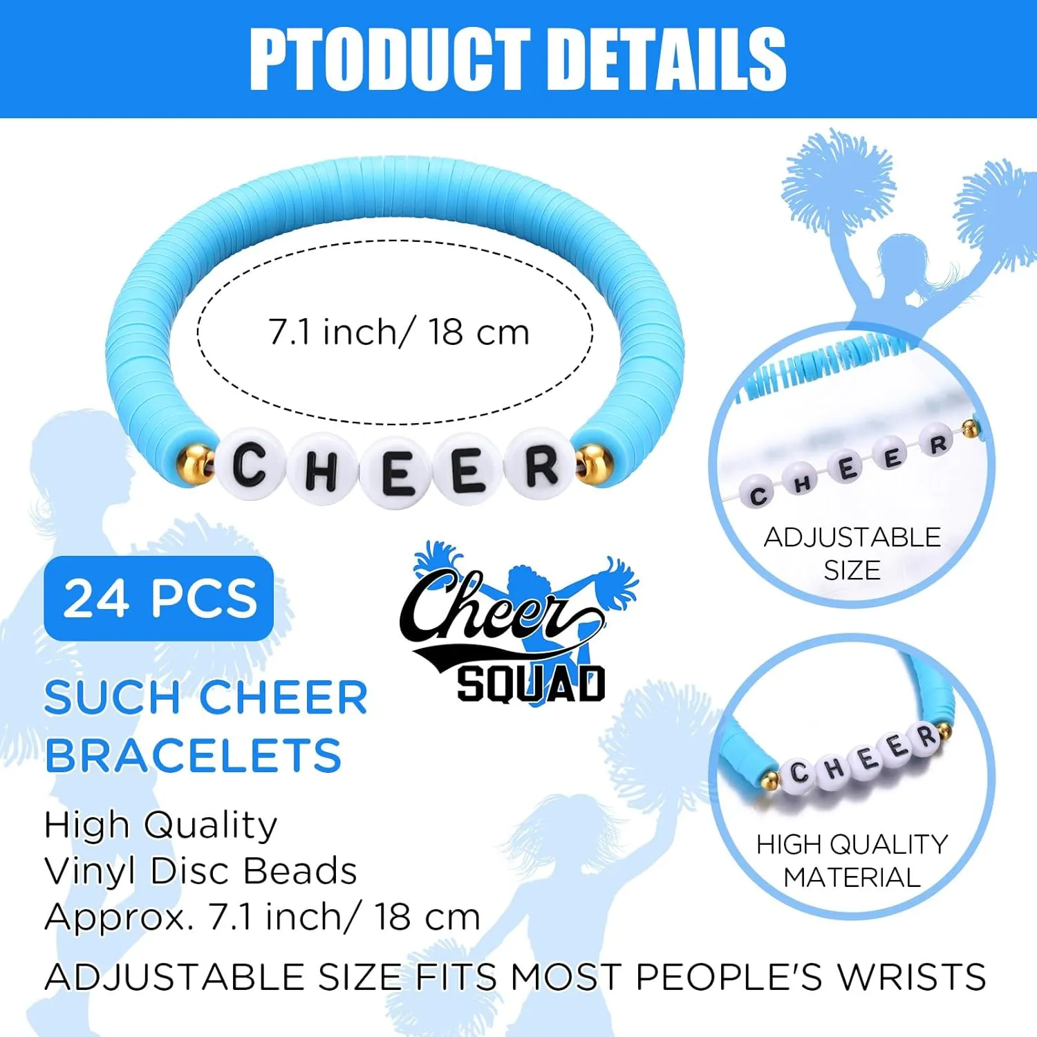 24 Pcs Cheerleader Gifts Stackable Clay Bead Cheer Bracelets Y2k Heishi Surfer Friendship Bracelets for Girls