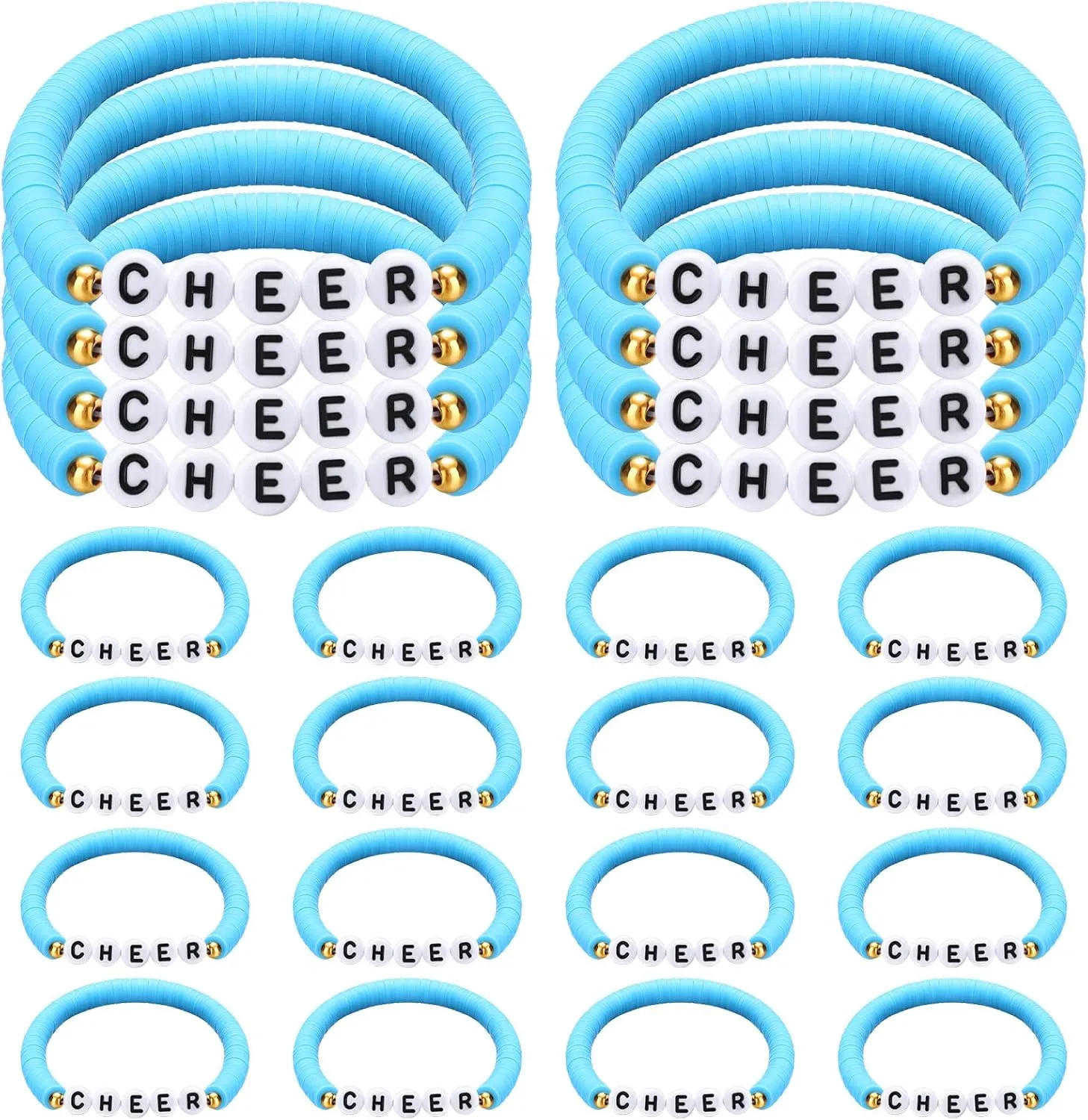 24 Pcs Cheerleader Gifts Stackable Clay Bead Cheer Bracelets Y2k Heishi Surfer Friendship Bracelets for Girls