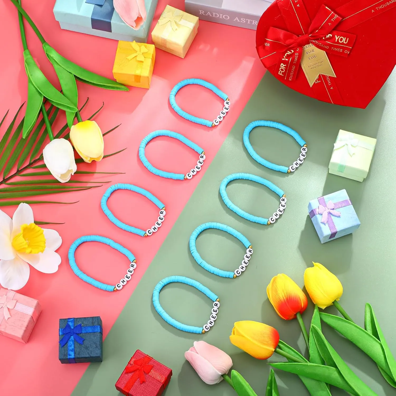 24 Pcs Cheerleader Gifts Stackable Clay Bead Cheer Bracelets Y2k Heishi Surfer Friendship Bracelets for Girls