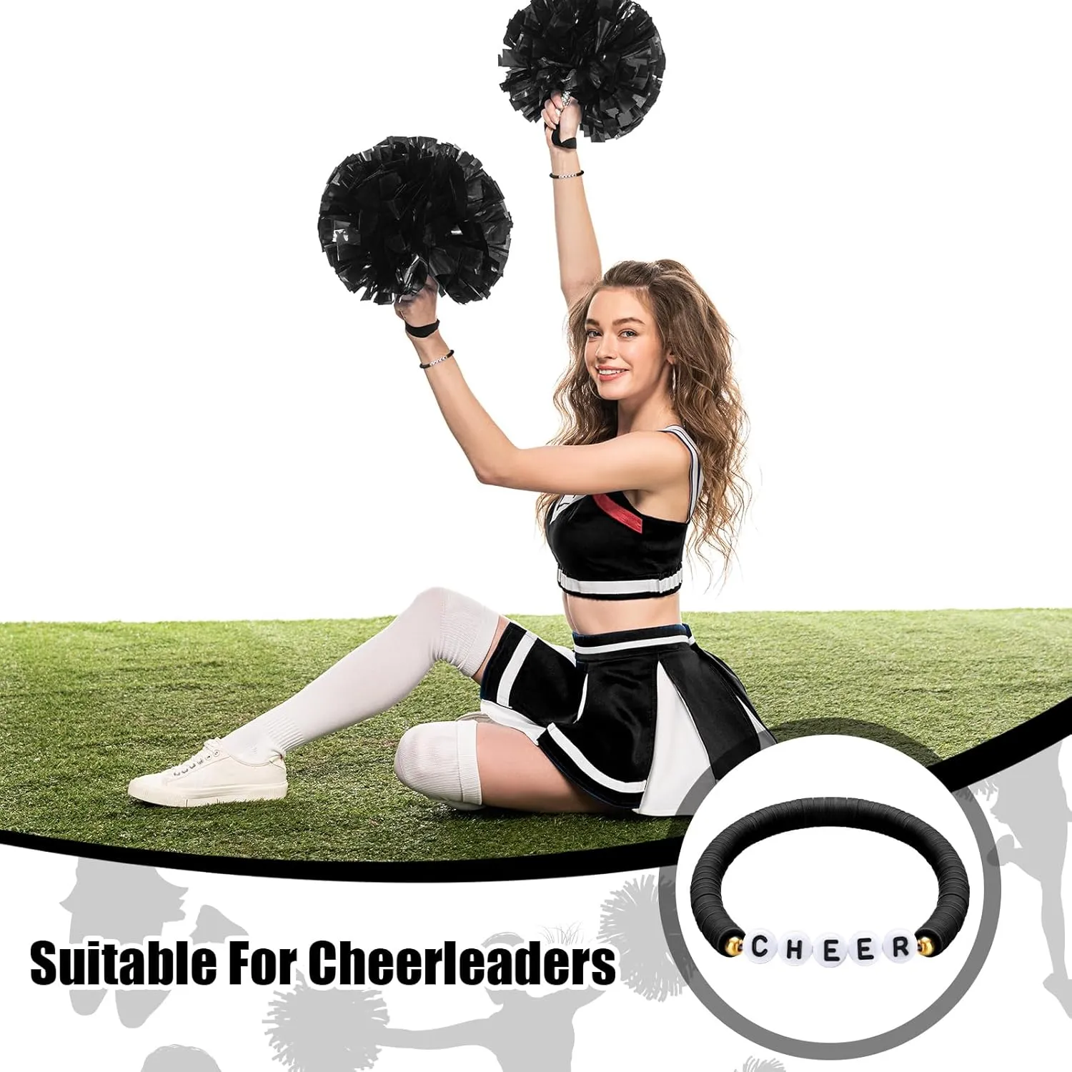 24 Pcs Cheerleader Gifts Stackable Clay Bead Cheer Bracelets Y2k Heishi Surfer Friendship Bracelets for Girls