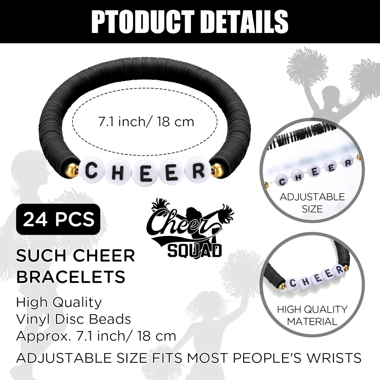 24 Pcs Cheerleader Gifts Stackable Clay Bead Cheer Bracelets Y2k Heishi Surfer Friendship Bracelets for Girls