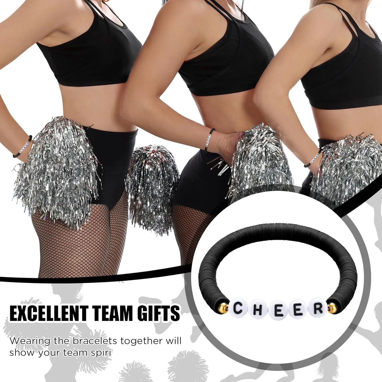 24 Pcs Cheerleader Gifts Stackable Clay Bead Cheer Bracelets Y2k Heishi Surfer Friendship Bracelets for Girls