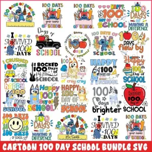 25 cartoon 100 day school Designs Bundle PNG