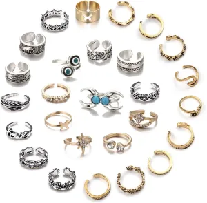 27 Pcs Open Toe Rings Set for Women Adjustable Vintage Retro Toe Ring Summer Beach Foot Jewelry Boho Knuckle Finger Tail Rings