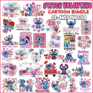 28 Lilo stitch Cartoon valentine Designs Bundle PNG