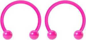 2pc 16g Dental-Grade Acrylic Pink Horseshoe Hoop 3mm Ball Circular Barbells Earrings Cartilage Helix Septum Nose Lip Rings - 10mm