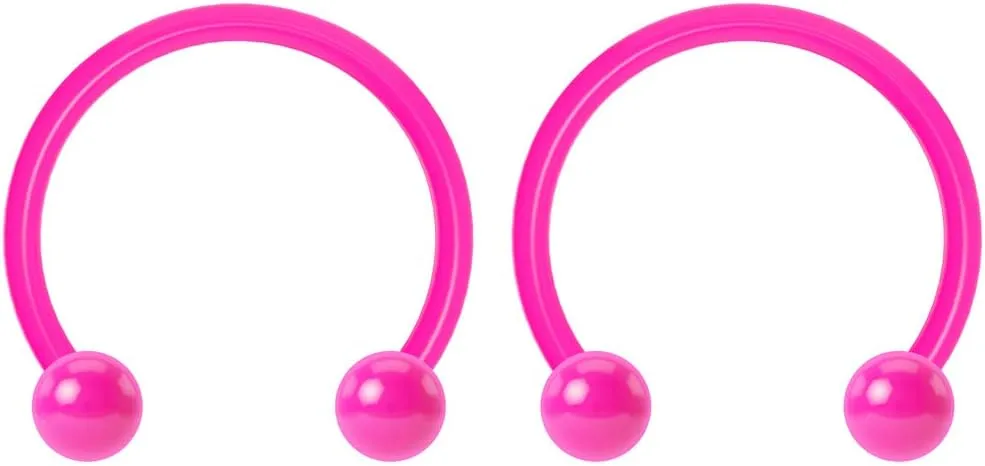 2pc 16g Dental-Grade Acrylic Pink Horseshoe Hoop 3mm Ball Circular Barbells Earrings Cartilage Helix Septum Nose Lip Rings - 10mm