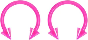 2pc 16g Dental-Grade Clear Acrylic Pink Horseshoe Hoop 3mm Spike Circular Barbells Earrings Cartilage Helix Septum Nose Lip Rings - 8mm