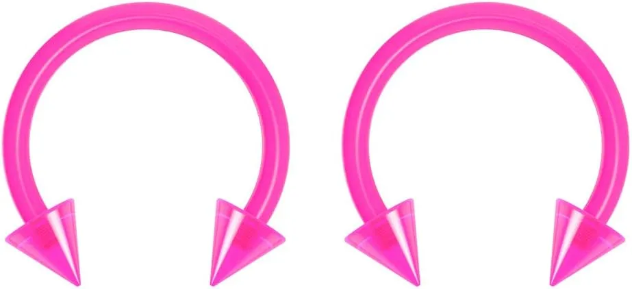 2pc 16g Dental-Grade Clear Acrylic Pink Horseshoe Hoop 3mm Spike Circular Barbells Earrings Cartilage Helix Septum Nose Lip Rings - 8mm