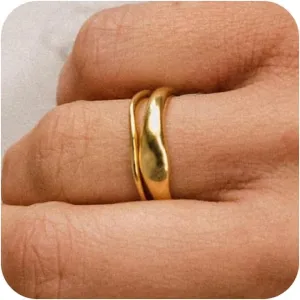 2PCS Gold Rings for Women 14k Gold Plated Stackable Thin Rings for Women Rings Non Tarnish Rings Aesthetic Jewelry Size for 6-10