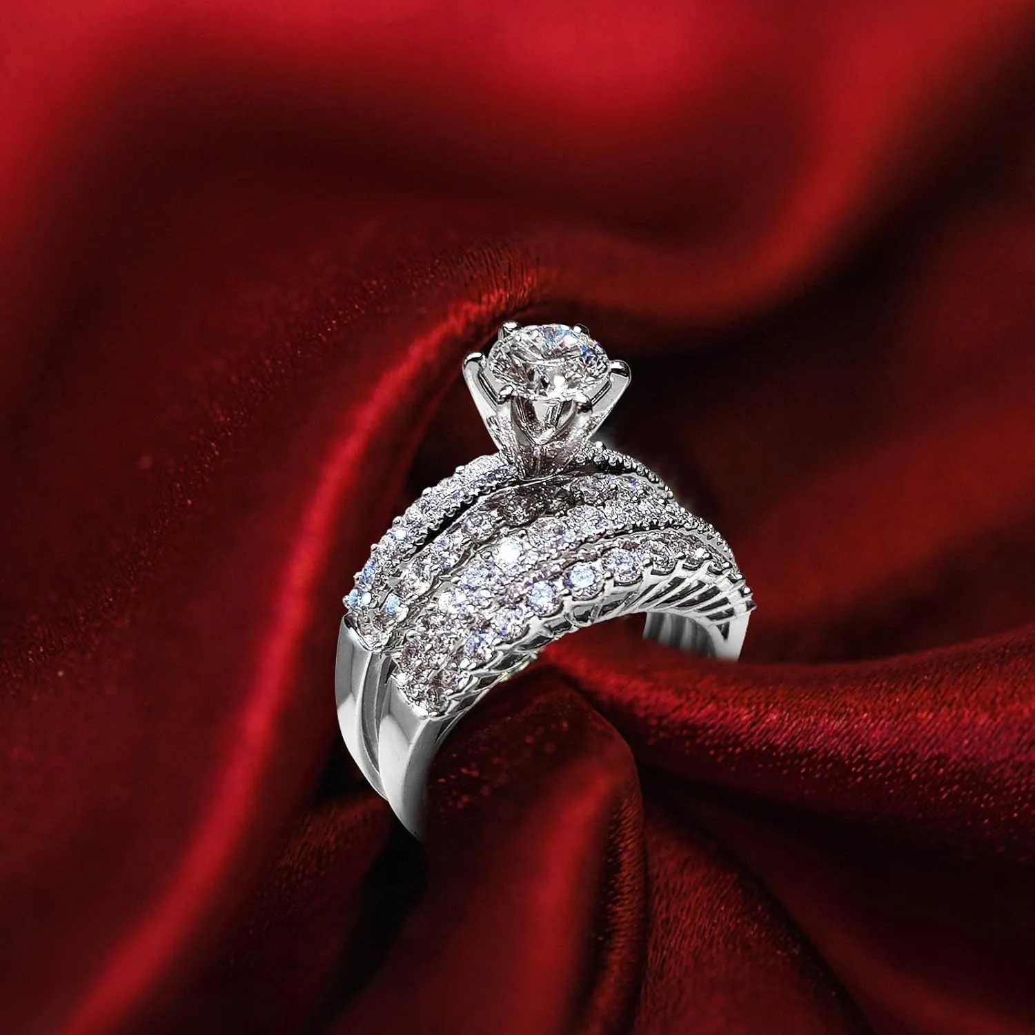 2Pcs Luxury Diamond Couple Rings, Exquisite Stackable Ring Wedding Ring Classic Women's Sparkly Zircon Set Rings Gift