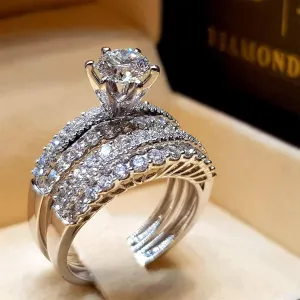 2Pcs Luxury Diamond Couple Rings, Exquisite Stackable Ring Wedding Ring Classic Women's Sparkly Zircon Set Rings Gift