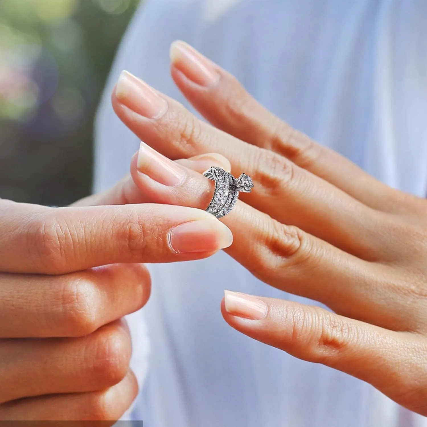2Pcs Luxury Diamond Couple Rings, Exquisite Stackable Ring Wedding Ring Classic Women's Sparkly Zircon Set Rings Gift