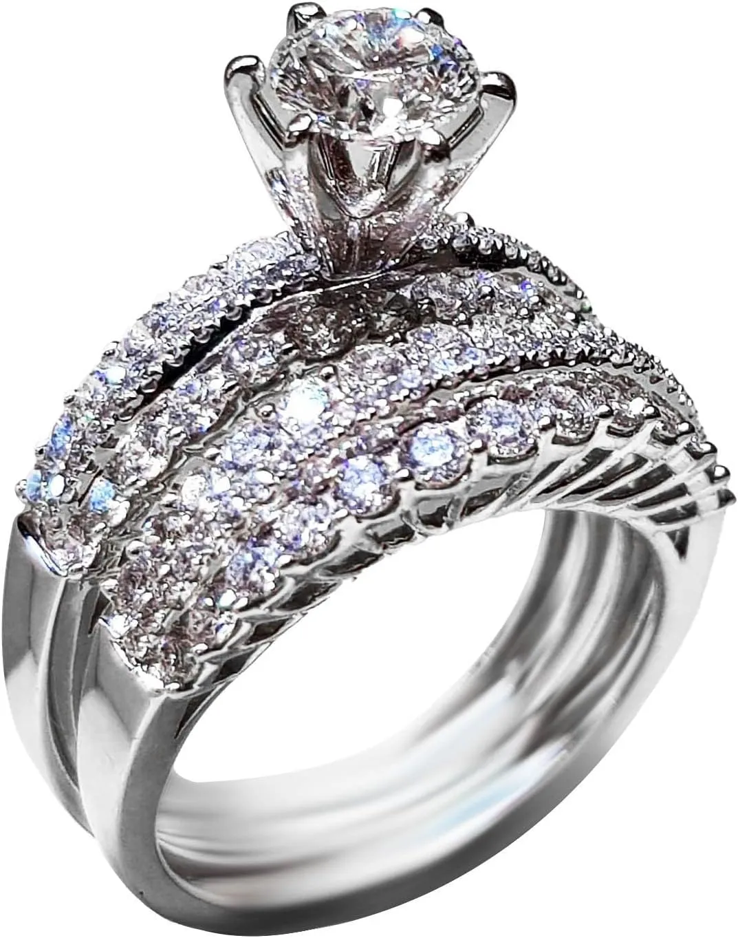 2Pcs Luxury Diamond Couple Rings, Exquisite Stackable Ring Wedding Ring Classic Women's Sparkly Zircon Set Rings Gift