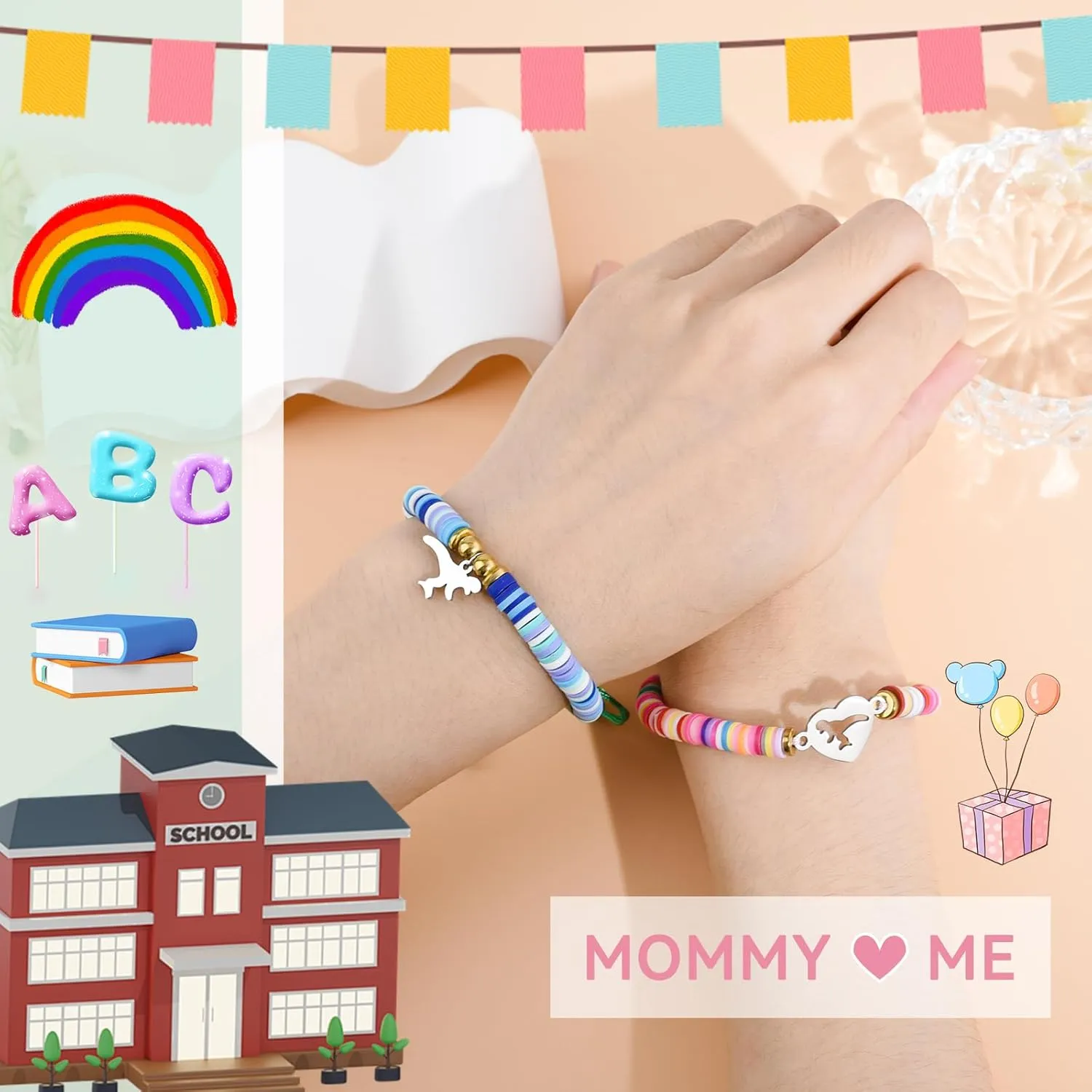 2PCS Mother Daughter/Son Bracelet Graduation Gifts First Communion Gift Mommy and Me Bracelets Big Sister Baptism Birthday Matching Wish Bracelets Set for Mom Daughters Sons Sisters