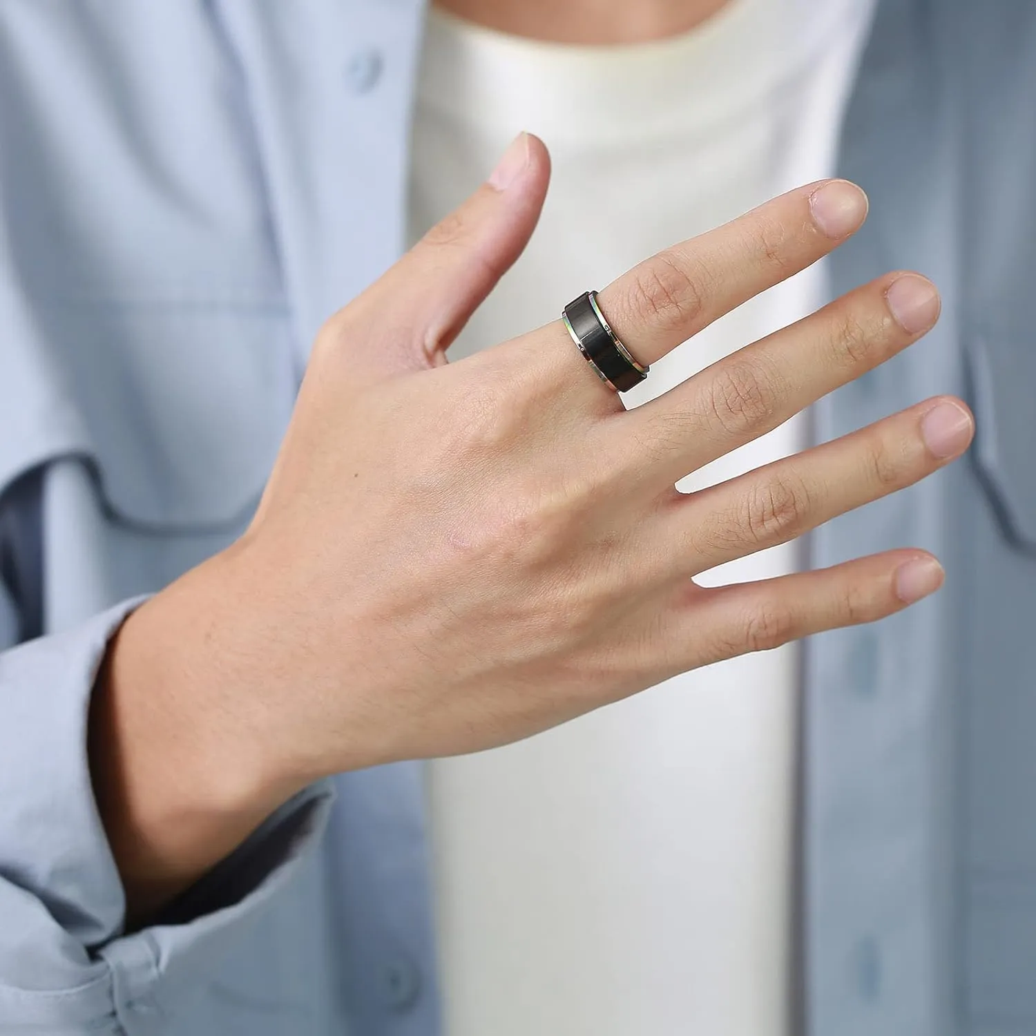 2pcs Personalized Sun and Moon Stars Couple Rings Set Custom Matching Promise Rings for Couples Stainless Steel Wedding Rings for Couples Black Matching BFF Rings Sun and Moon Christmas Gift Valentine's Day Jewelry