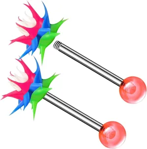 2PCS Surgical Steel tongue piercing jewelry 14 Gauge 5/8 16mm Koosh Ball Earrings Piercing Jewelry Pick Color