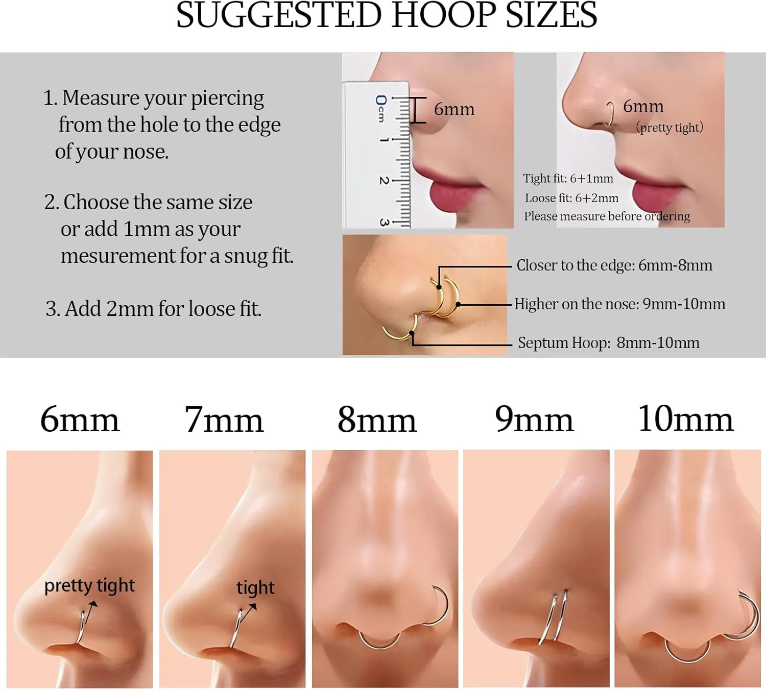 2Pcs Titanium Nose Rings 20G 18G 16G Nose Rings Hoops Septum Clicker Hinged Segment Ring Cartilage Helix Tragus Conch Daith Rook Nostril Hoop Piercing Earring, Diameter 5mm to 12mm Silver-Gold-Rose Gold-Black