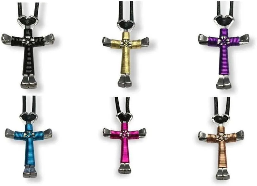 3 Pack Single Color Horseshoe Nail Cross Necklaces (Your Choice of Colors!)