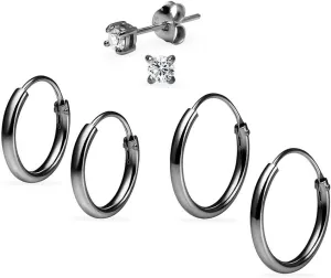3 Pairs Sterling Silver Earrings Set for Women Girls 10mm 12mm Endless Hoops & 3mm Round CZ Stud Design
