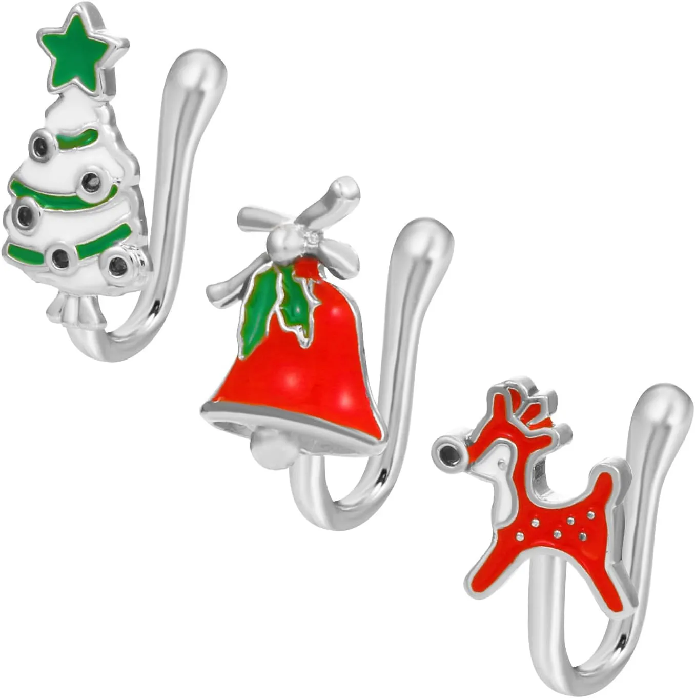 3 Pcs Christmas Nose Rings for Women Adjustable Non-piercing Nose Rings for Girls Christmas Tree Jingle Bell Reindeer Nose Ring Cute Fake Nose Ring Christmas Gifts for Women