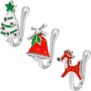 3 Pcs Christmas Nose Rings for Women Adjustable Non-piercing Nose Rings for Girls Christmas Tree Jingle Bell Reindeer Nose Ring Cute Fake Nose Ring Christmas Gifts for Women