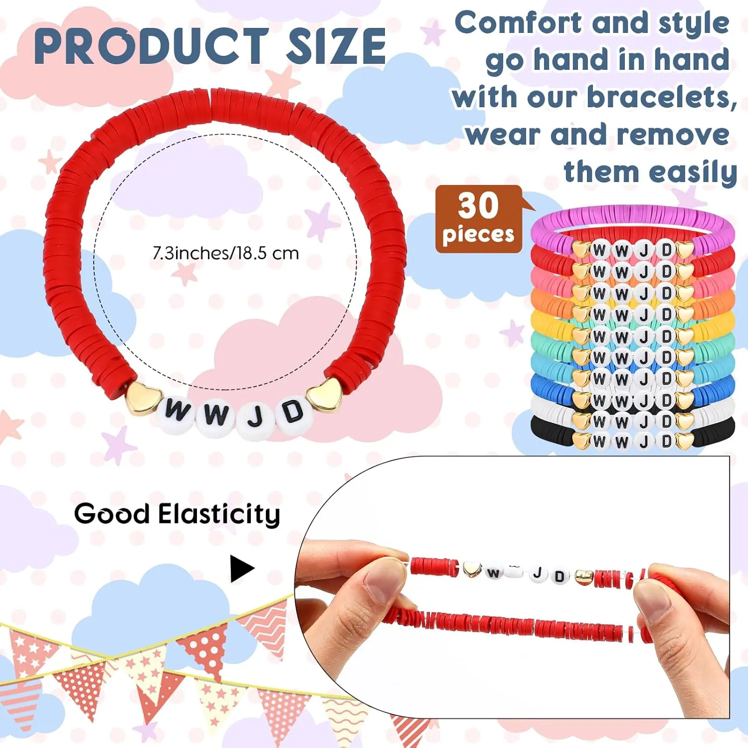30 Pcs Jesus Bracelets Friendship WWJD Bracelets Bulk Religious Christian Wristbands for Kids First Communion Day