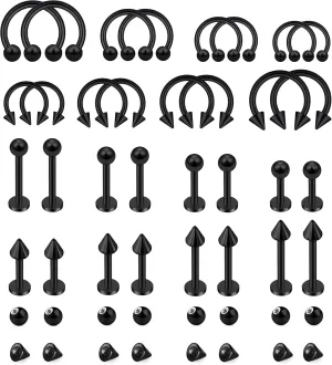 32PCS 16G Lip Rings Surgical Steel Snake Bite Jewelry Labret Jewelry Monroe Lip Barbell Ring Daith Tragus Helix Piercing Jewelry for Women Men 6mm/8mm/10mm/12mm