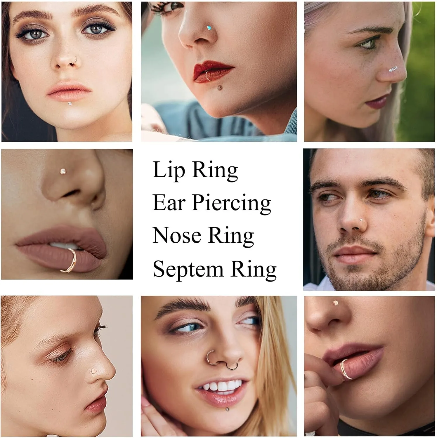 38-48Pcs 20G Nose Rings Stainless Steel Nose Rings Hoop Small Nose Piercing Jewelry L Shaped Corkscrew Nose Stud for Women Men Silver Rose Gold Black 6mm 8mm 10mm 12mm